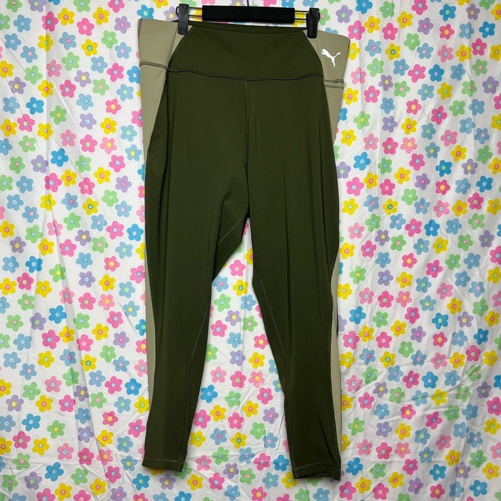 Woman’s puma workout pants green and pink  xl perfect condition